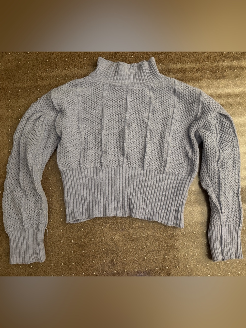 GENERATION K Light Purple Mock Neck Cable Rib Cropped Sweater
